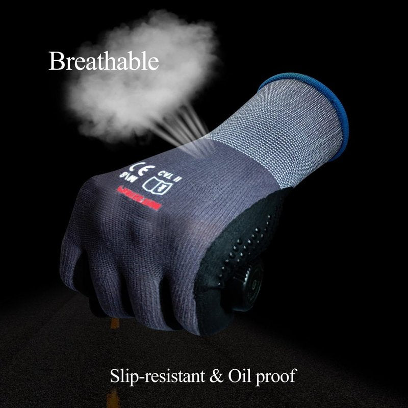 Gasoline Safety Work Gloves Extra Micro-Foam Nitrile Coated-12 Pairs,Endurance Seamless Knit Nylon Spandex,Dots on Palm, Dot Grip Gloves,Work Gloves Men and Women (12, M)