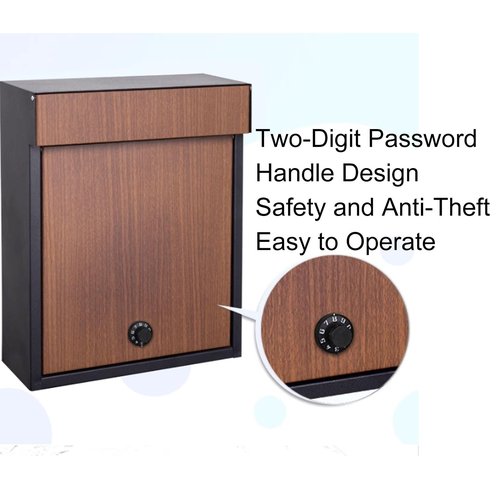 WAMJ AQDY Locking Mailbox Wall Mount, Outdoor Mailbox, with Combination Lock, Large Metal with Wood Grain Door, 12 × 5 × 15 in(Brown)