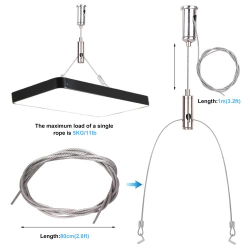 Vigtayue 4 Set / 8pcs Lighting Light Suspension Cables Kit Steel Hanging Chains, Per Strip Load 11 Ib & 3.4 ft Adjustable for Commercial Aquarium LED Panel Light LED Shop Lights Aquarium Lights