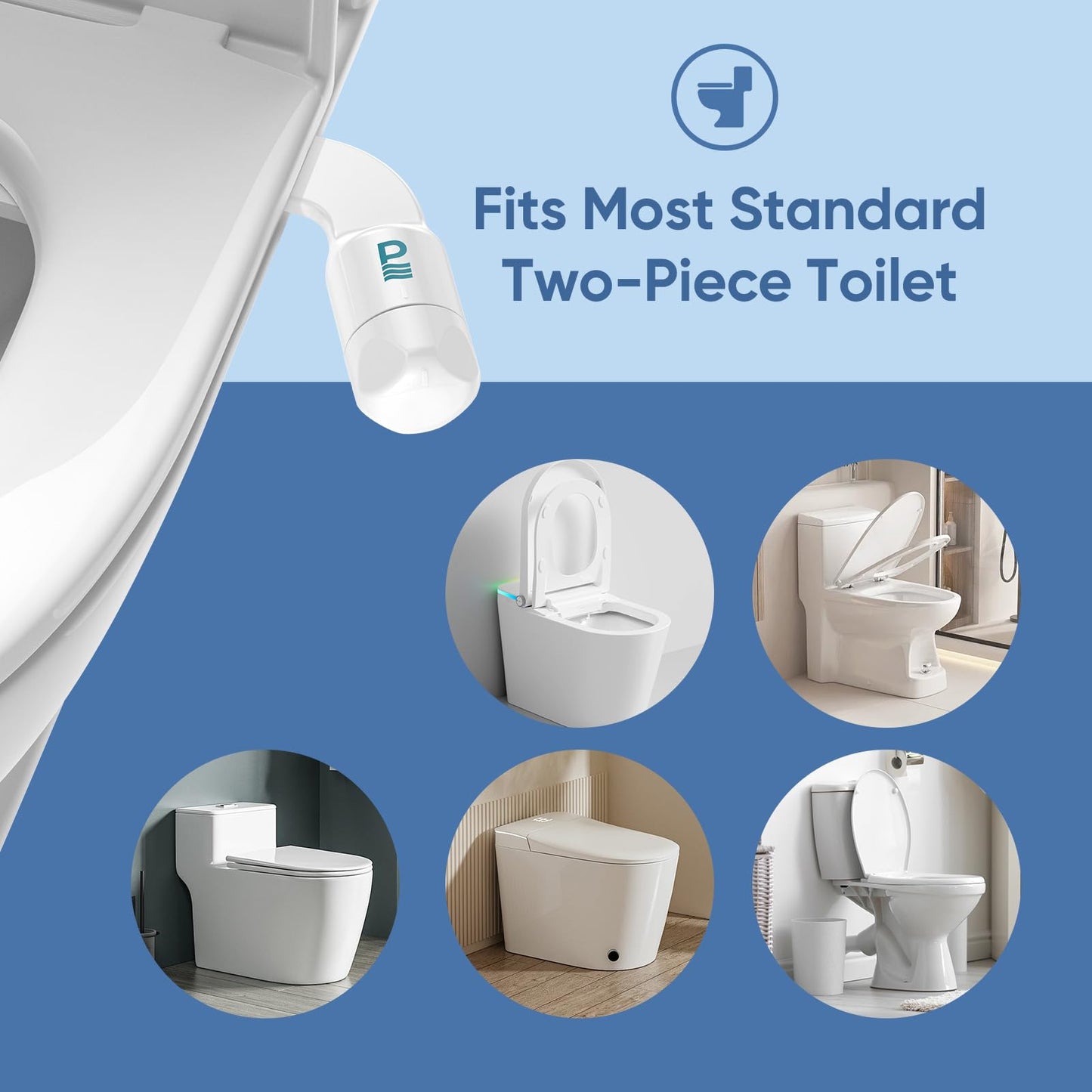 Ultra-Slim Bidet Attachment for Toilet - Dual Nozzle with Adjustable Cold Water Pressure for Frontal/Rear Wash & Self-Cleaning, Hygienic Bidets for Existing Toilets, White
