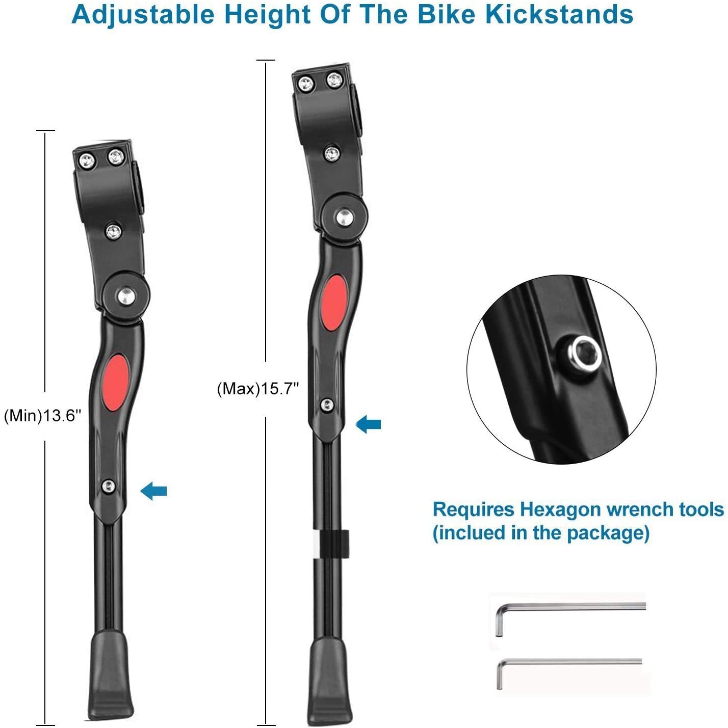 Adjustable Bicycle Kickstand, Bike Side Support Kick Stand for 22 24 26 Inch Mountain Bike and 700 Road Bike
