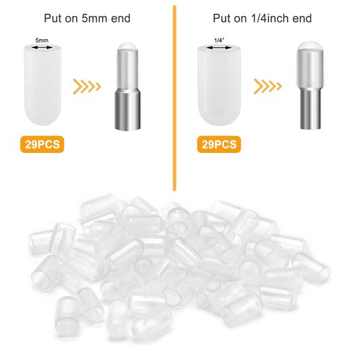 58 Pcs Shelf Pegs Pins,5mm 1/4 Inch Dual Diameter Metal Shelf Support Pegs with Silicone Covers,Kitchen Cabinet Pegs for Shelves,Shelf Bracket Holders for Furniture Glass Corner & Closet Wood Shelves