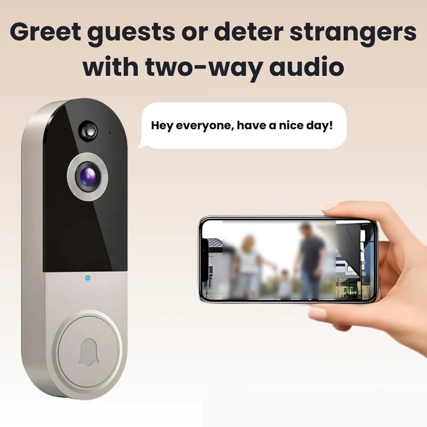Safedoorbell, Safe Doorbell Camera Wireless, Safe Door Bell with Camera, Safe Doorbell with No Monthly Fee, Smarter Way to Protect Your Home, Wireless Wi-Fi Video Doorbell (T50 Beige)