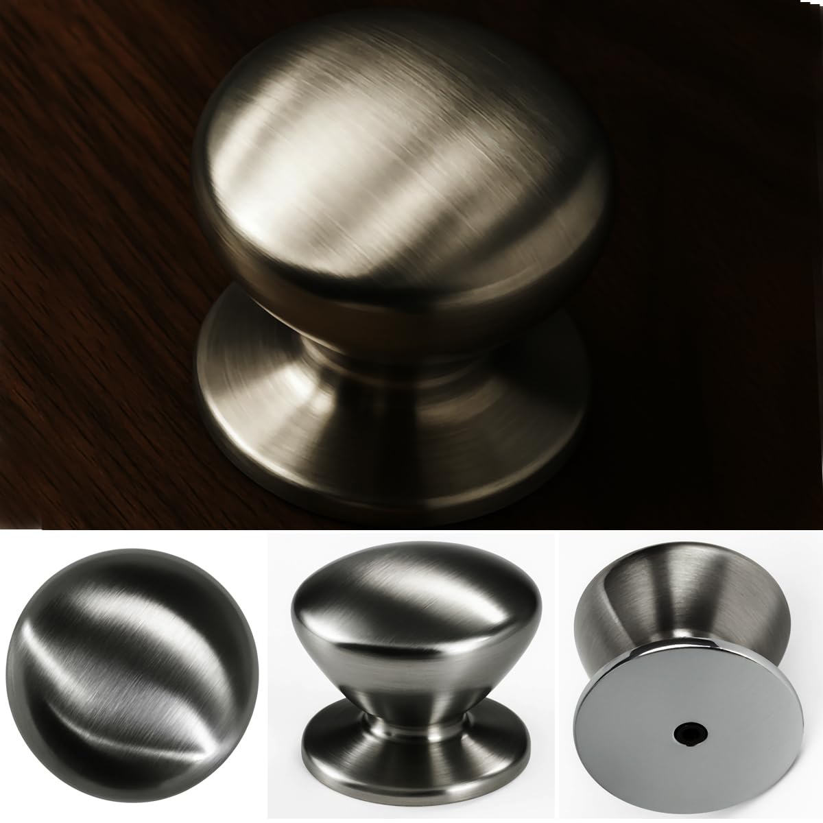 trust4care 2-Pack Extra Large Brushed Satin Nickel Bi-fold Closet Dummy Door Knobs with Wide Base Backplate, Brass Pantry Wardrobe Dresser Cabinet Doorknobs, 1-3/5“ Bathroom Drawer Pulls Handles
