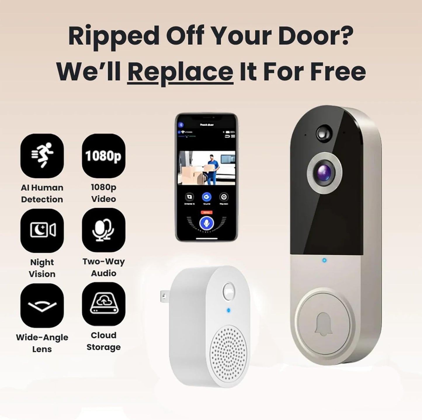 Safe Doorbell, Safe Doorbell Camera Wireless, Safedoorbell, Smarter Way to Protect Your Home, Wireless Wi-Fi Video Doorbell, 1080p SmartWireless Video Doorbell Camera Chime(M50 Black)