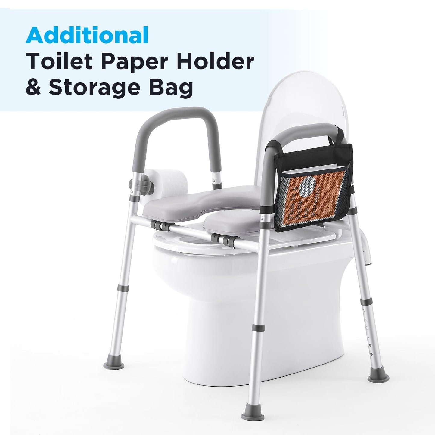Toilet Seat Risers for Seniors, FSA HSA Eligible Adjustable Raised Toilet Seat with Handles, Toilet Risers, Cozy Padded Elevated Toilet Seat for Elderly, Pregnant, Handicap, Fits Any Toilet, 350lbs