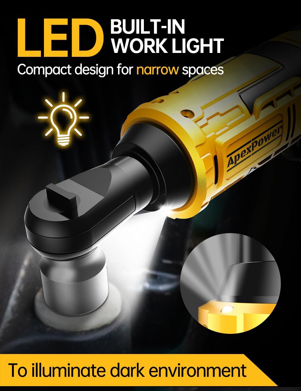 3/8 Inch Cordless Ratchet Wrench, for DEWALT 20V Max Battery, 88Ft-Lbs, 0-400RPM, Electric Ratchet Wrench Set with Variable Speed Trigger, Reinforced Head, R&F Switch, 7 Sockets, 3/8" to 1/4" Adapter
