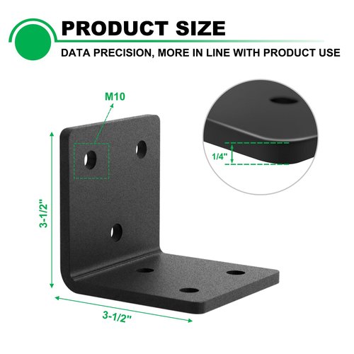 Andorm 8 Pack Heavy Duty Corner Angle Brackets for Outdoor Framing 3-1/2" x 3-1/2" 90 Degree Thickness 6.5mm(1/4"), L Bracket for Wood 4X4