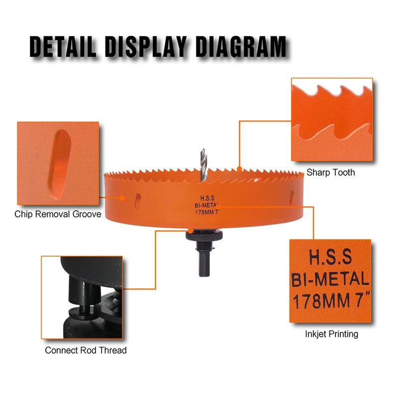 VIKITON 7 Inch Hole Saw with Arbor for Metal Wood Plastic, 7 in Bi-Metal Hole Cutter for Different Project with Smooth and Flat Drilling Edge, Fast Chip Removal,Lighter and Portable