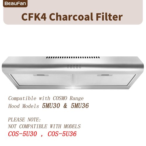 Beaufan 2 Pack CFK4 Carbon Filters Compatible with Cosmo Under Cabinet Range Hood 5MU30 / 5MU36, Also Fit for SNDOAS Range Hood US0475BPB / US0475NBK