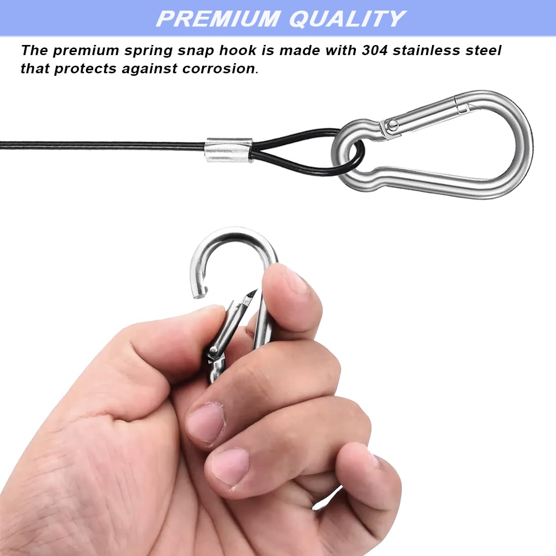 CKANDAY 20 Pack 6 Inch(15cm) Safety Stainless Steel Tethers with 4 Pcs Spring Snap Hook Clips, Steel Wire Cable with Loops Vinyl Cover Coated Short Rope Lanyard Lock Safety Tether Chains, Black