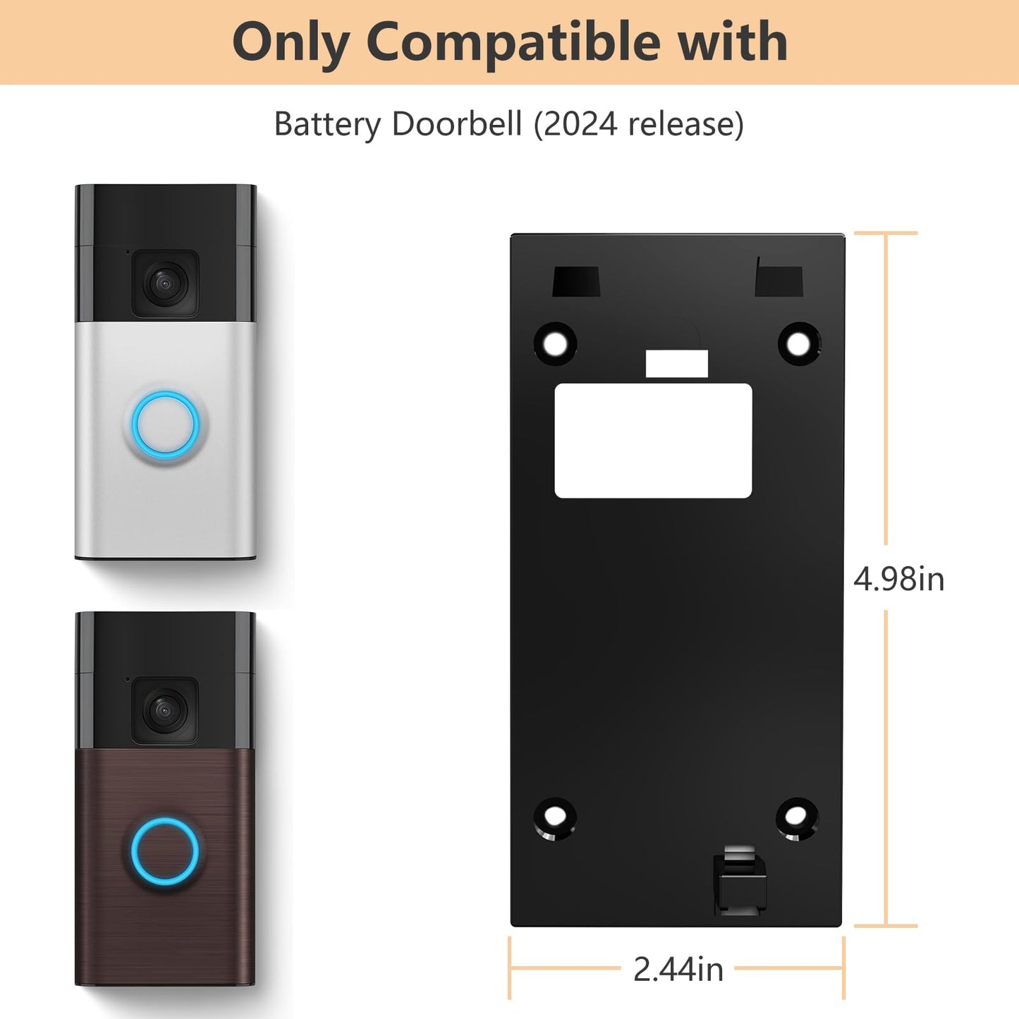 No-Drill Ring Doorbell Mount for All-new Battery Doorbell (2024 Release), Strong Adhesive Doorbell Mounting Plate, 2024 Video Doorbell Holder Bracket Accessories for Apartment Rentals Office