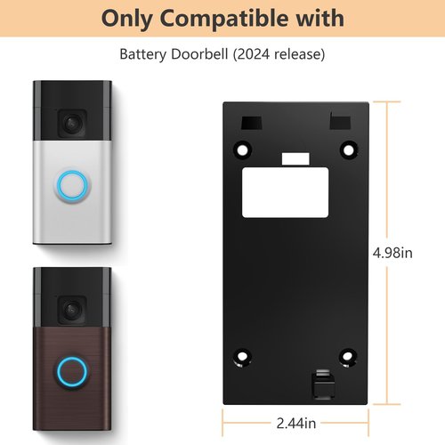 No-Drill Ring Doorbell Mount for All-new Battery Doorbell (2024 Release), Strong Adhesive Doorbell Mounting Plate, 2024 Video Doorbell Holder Bracket Accessories for Apartment Rentals Office