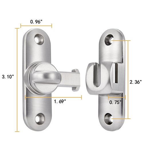 Wocoe Silvery 90/180 Degree Flip Barn Door Lock, Protect Privacy - Security Door Latch, Gate Latches Hardware for Barn Door, Window,Garden, Cabinet, Bathroom, Sliding Door