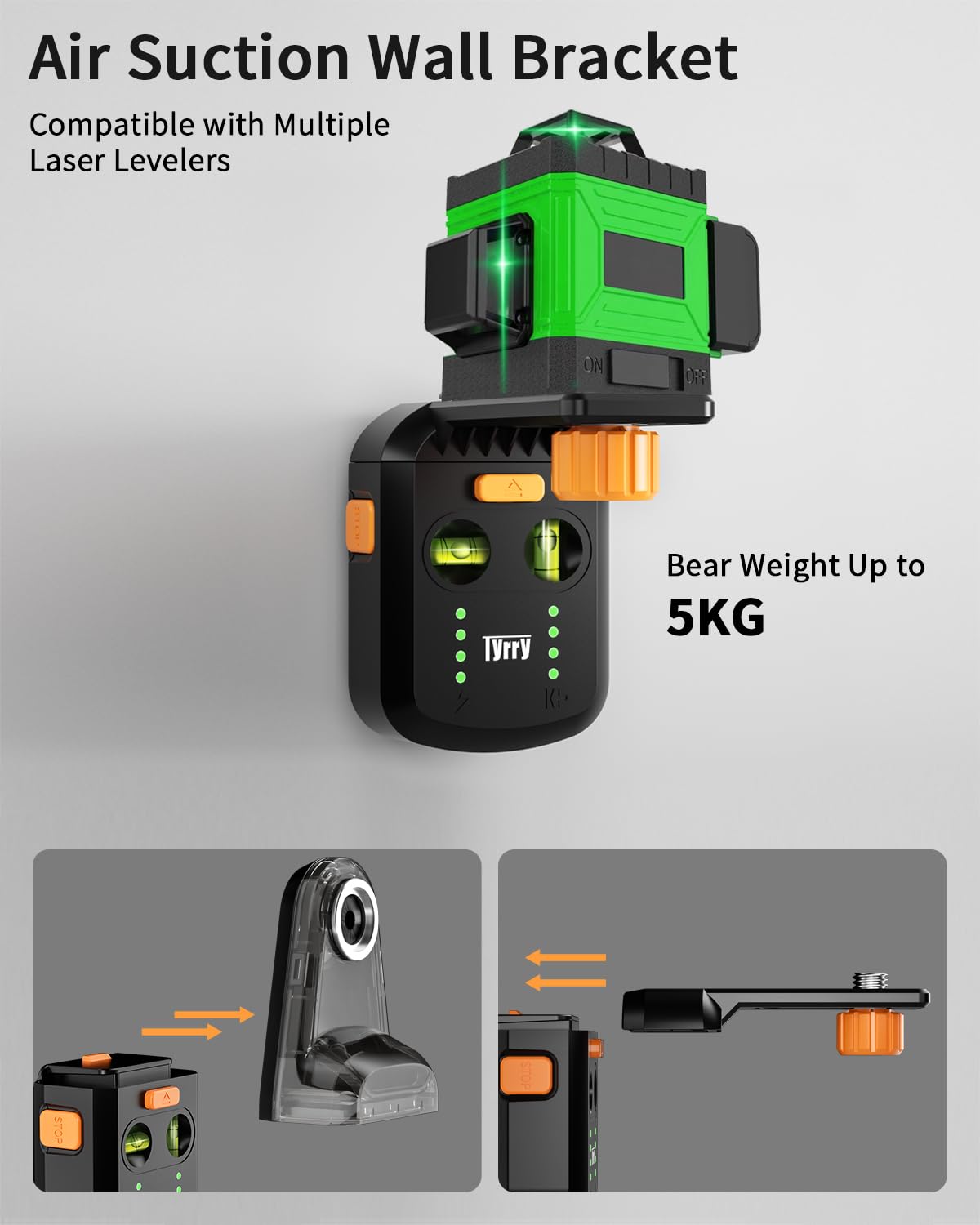 Tyrry 4-in-1 Multifunctional Laser Level Tool with Drilling Dust Collector, Wall Bracket, Electronic Vacuum Suction Cup, Level Tool with Rechargeable Battery for Picture Hanging, Home Renovations
