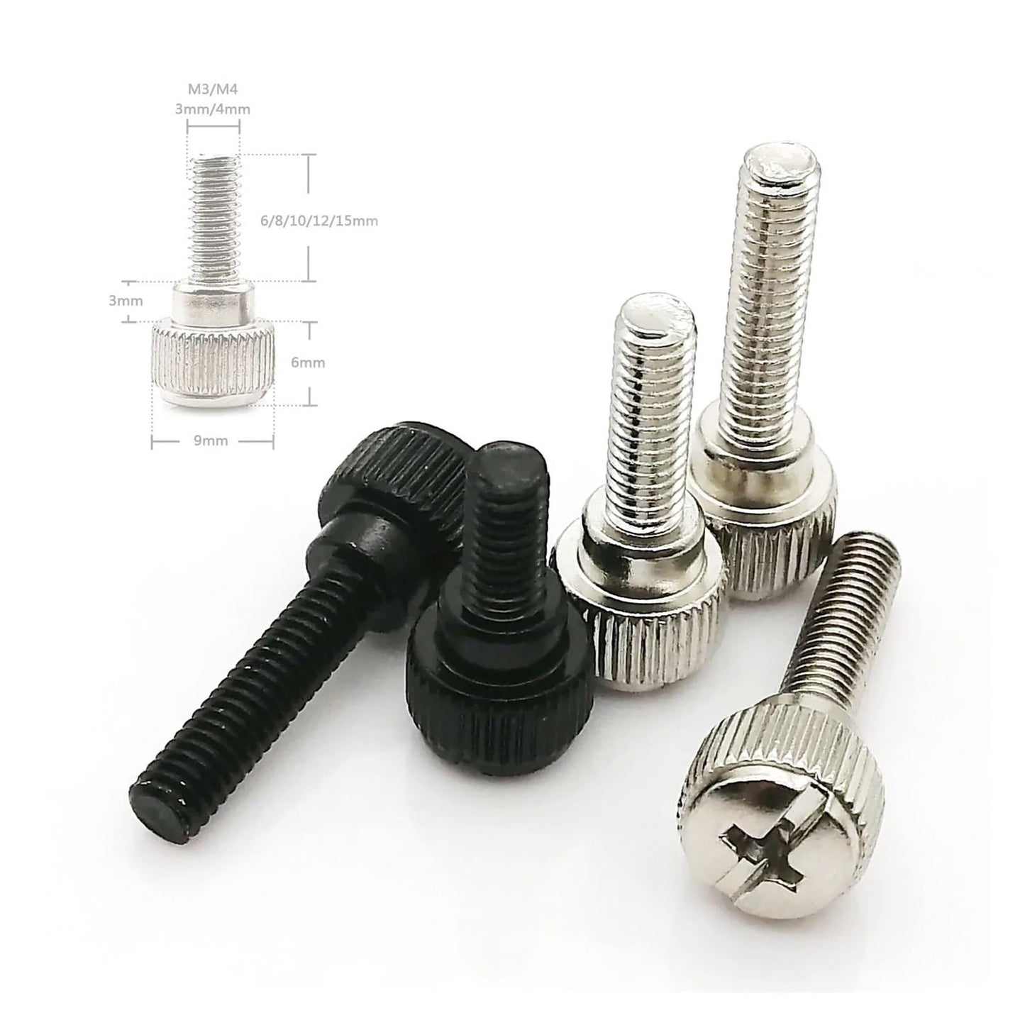 20pcs M3 M4 Black Silver Carbon Steel Slotted Phillips Head PC Computer Case Cover Hand Tighten Thumbscrew Thumb Bolt Screw TREXCFGH(Black,M4x6mm)