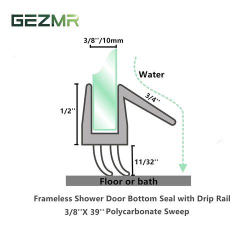 GEZMR 2-Pack Ultra Clear Shower Door Bottom Seal (3/8'' X 39'', Polycarbonate) Frameless Glass Shower Door Seal Strip Shower Door Sweep - Stop Shower Leaks and Create a Water Barrier