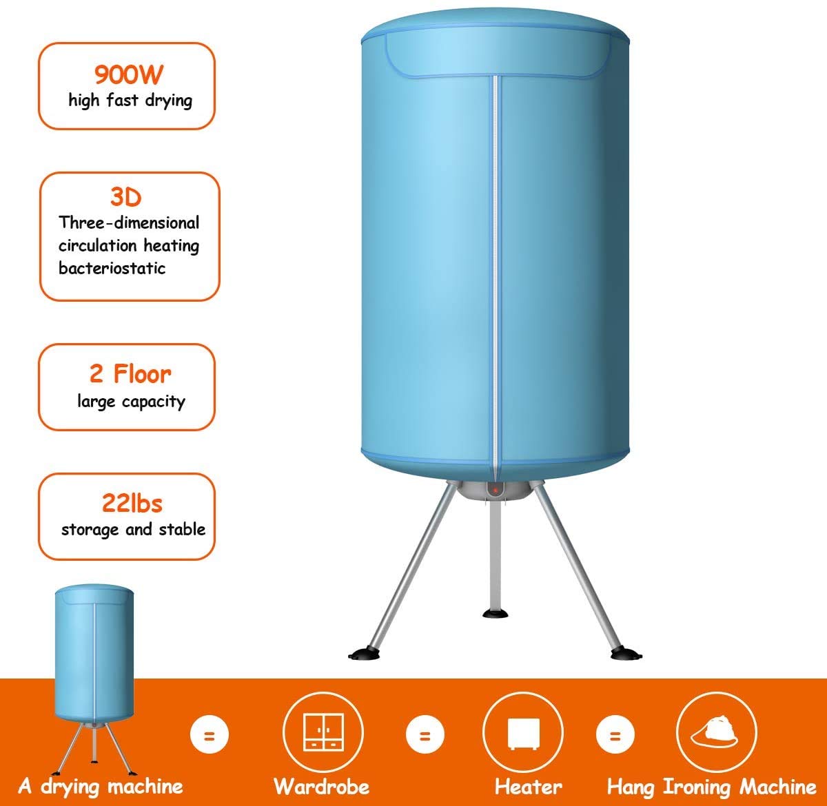 COSTWAY 23597-CYEP, Ventless Laundry, Hot Drying Machine with Heater for Home & Dorms Portable Clothes Dryer