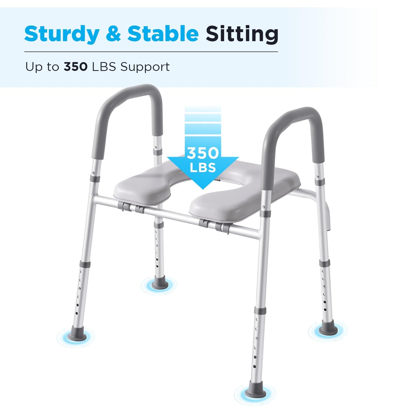 Toilet Seat Risers for Seniors, FSA HSA Eligible Adjustable Raised Toilet Seat with Handles, Toilet Risers, Cozy Padded Elevated Toilet Seat for Elderly, Pregnant, Handicap, Fits Any Toilet, 350lbs