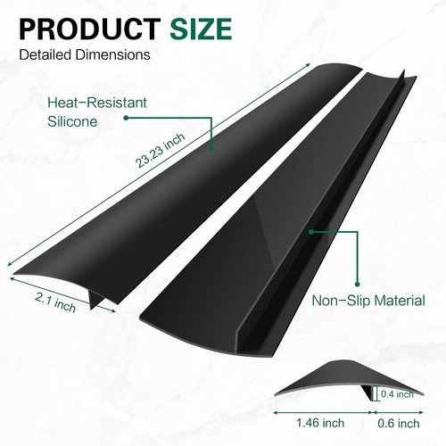Rovhity Stove Counter Gap Covers 2-Pack, Heat Resistant Stove Gap Filler,stove guards for counter, Easy to Clean, 21 Inch Black silicone stove gap cover