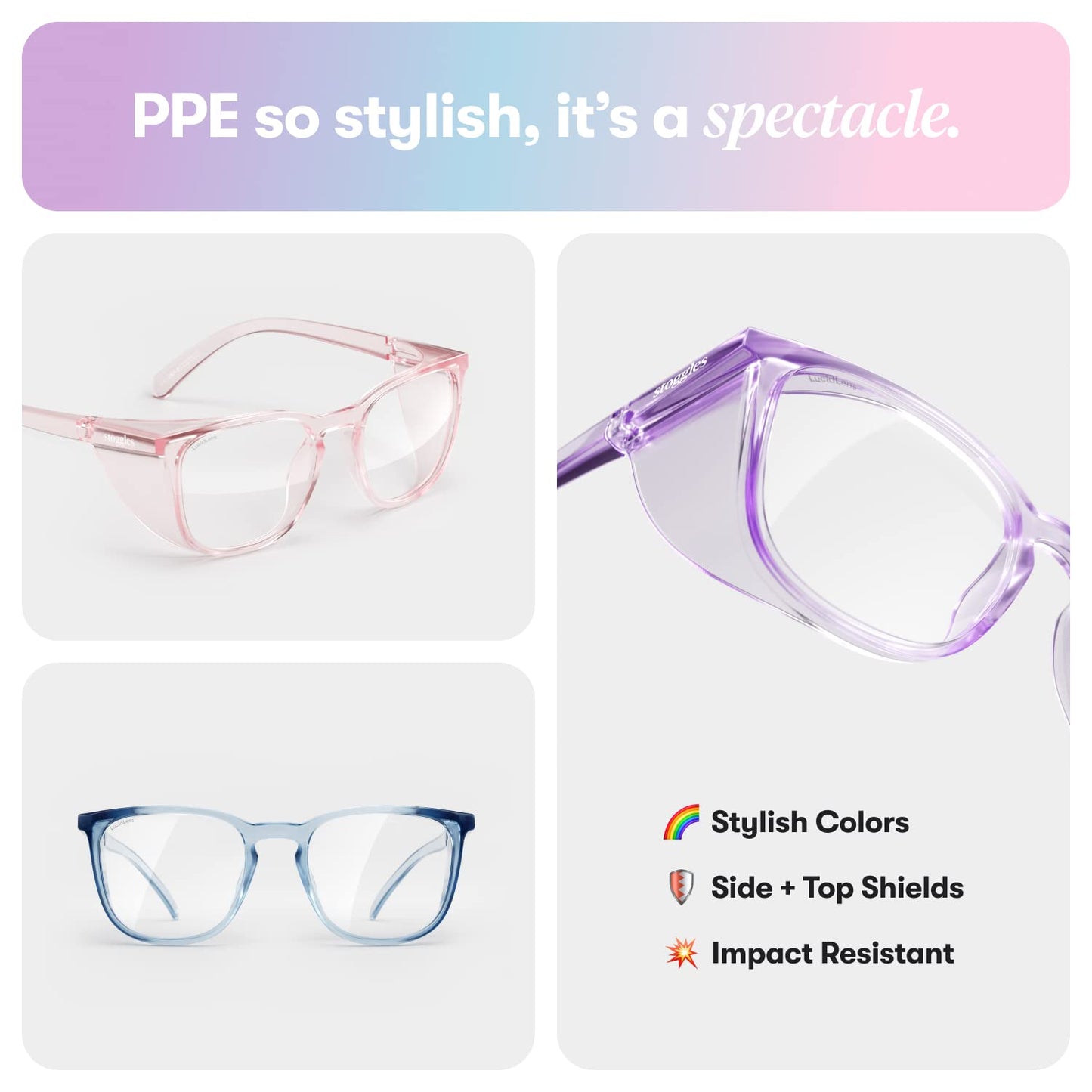 Stoggles Square Z87.1 Certified Polycarbonate Safety Glasses, Scratch & Shatter-Proof, Blue-Light & UV Blocking Lens, Top & Side Shields, Anti-Fog Dip Coated, Durable, Protective & Stylish Eyewear