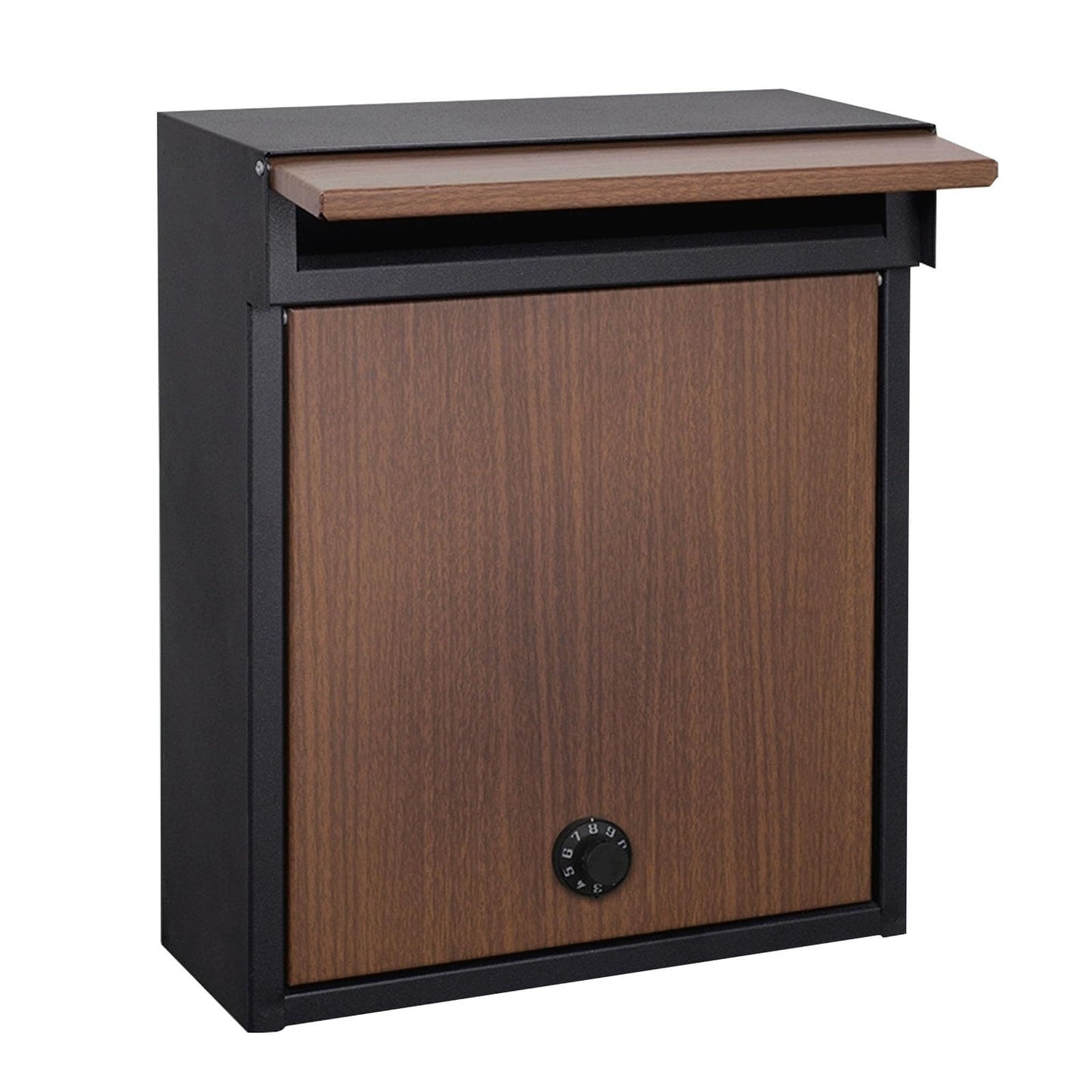 WAMJ AQDY Locking Mailbox Wall Mount, Outdoor Mailbox, with Combination Lock, Large Metal with Wood Grain Door, 12 × 5 × 15 in(Brown)