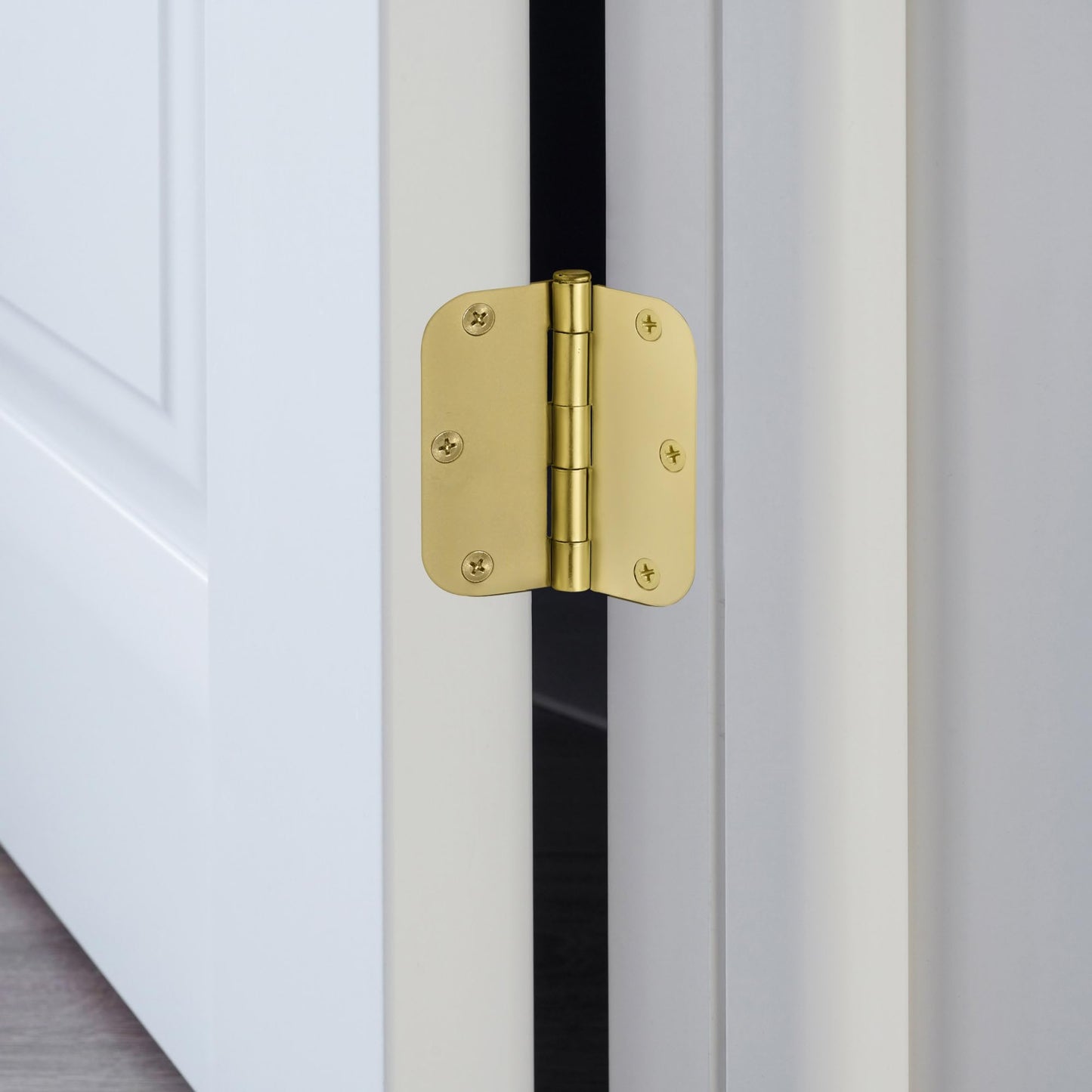 Design House Interior Door Hinges, 3.5 in. x 3.5 in., Rounded, 5/8-in. Radius, Steel, Pre-Lubricated, Door Hardware, Satin Brass, 3-Pack, 181396