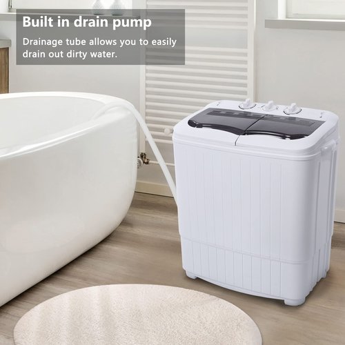 Winado 15LBS Portable Washing Machine, Compact Mini Washer Machine & Spin Cycle Combo, Built-in Gravity Drain, Small Twin Tub Washer with Spin Cycle for Laundry Room, Apartments, Dorms, RV's (Grey)
