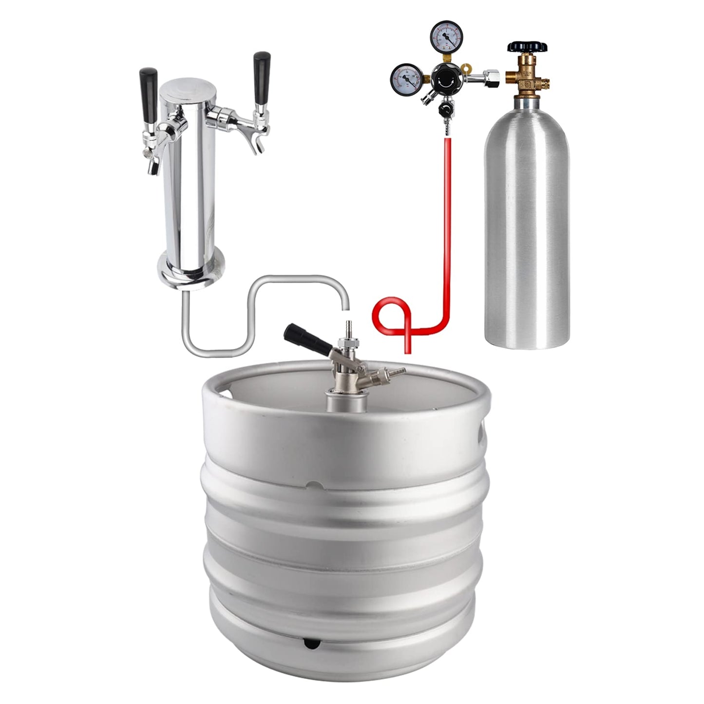 MRbrew Keg Coupler Barb Connector, Homebrew Kegerator Sankey Couplers O.D 1/4'' Chrome-Plated Brass Liquid Beer Line Tailpiece Nipple Fitting with Sealing Gasket Washer and G 5/8 Thread Hex Nut