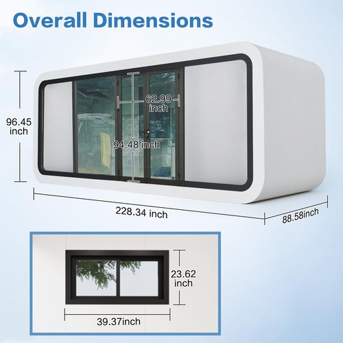 Walkmax Luxury modern prefab cabin - 19ft mobile capsule with bedroom, kitchen and bathroom, storm resistant prefab cabin -15 typhoon and 10 earthquake proof mobile cabin for travel and outdoor living