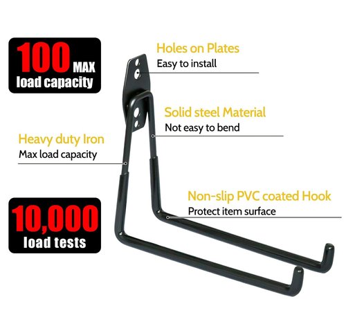 WMK 7.3'' Heavy Duty Garage Hooks, 6 Pack Wall Mount Garage Storage Hooks for Hanging Bike, Ladder, Tools - 100LB Load Capacity, Triple-Welded, PVC Coated (Black)