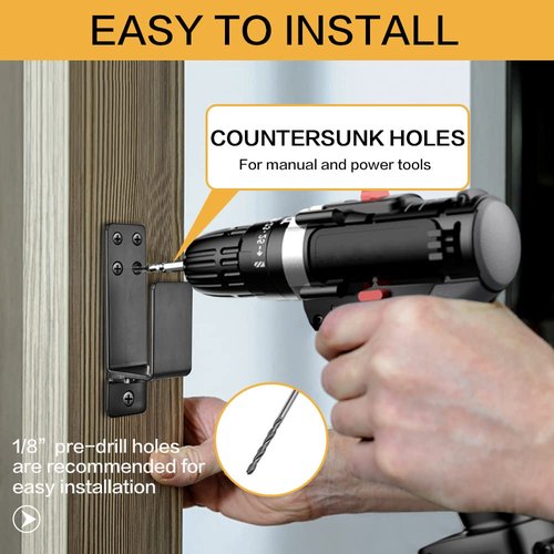Door Barricade Brackets,AINAFIX 2 Pack Drop Open Bar Holder for Home Security, 2x4 Bar Brackets Prevent Unauthorized Entry, Carbon Steel,Black