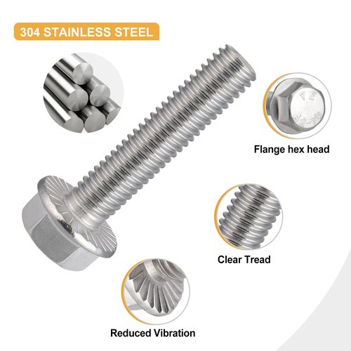 VGBUY M8-1.25 x 25mm Flanged Hex Head Bolts,304 Stainless Steel 18-8,Fully Threaded,Silver External Flange Hex Drive Screws,Pump,Fix Car,DIY Project(23Pcs)