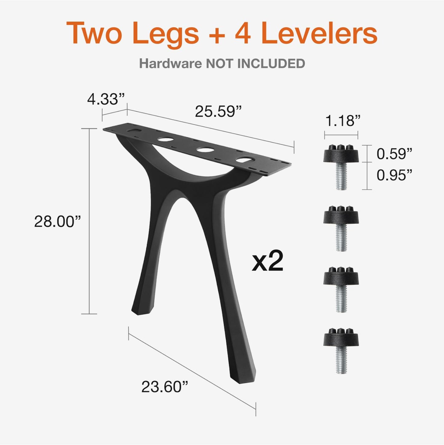 Flowyline 28" H 414 Hatty Handcrafted Black Metal Table Legs and Bases for Dining Tables | Steel Desk Legs | Rust-Resistant, Adjustable Furniture Legs for Bench DIY Mid-Century Modern Indoor/Outdoor