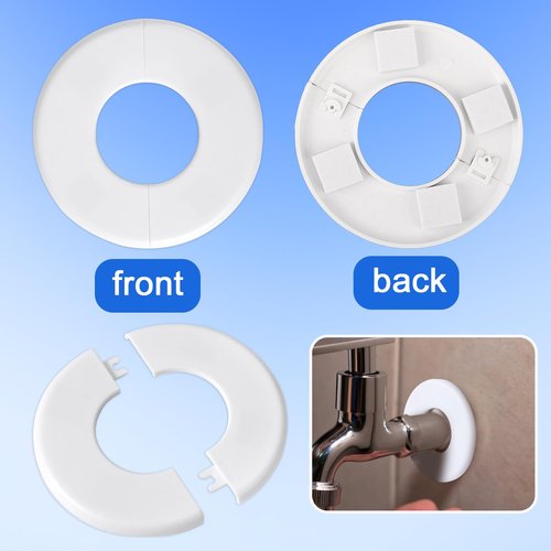 4 Pcs Faucet Escutcheons, Self-Adhesive ABS Round Wall Split Flange Plumbing Cover Plates for Kitchen Bathroom Toilet 2in Diameter Pipe Faucet Trim Fittings (White)
