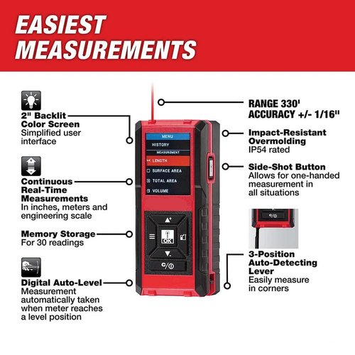 Heavy Duty Measuring Laser Distance Range Meter,for Milwaukee 48-22-9803 330-Foot Heavy Duty Measuring Laser Distance Range Meter