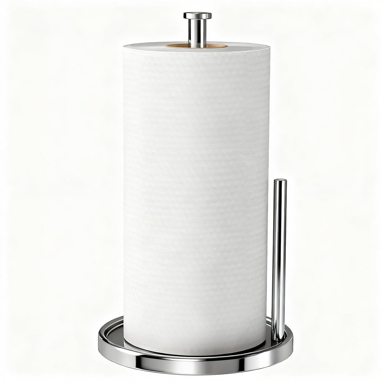 Paper Towel Holder Countertop, Standing Paper Roll Holder with Anti Slip Weighted Base, Stainless Steel Freestanding Paper Towel Holder for Kitchen, Chrome
