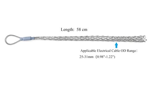 YZELCMT Cable Pulling Grip Lassos for 25-31mm(0.98"-1.22")electrical wire, single head rope loop, 22.83" long steel wire mesh sock, Anti-slip flexible cable sleeve