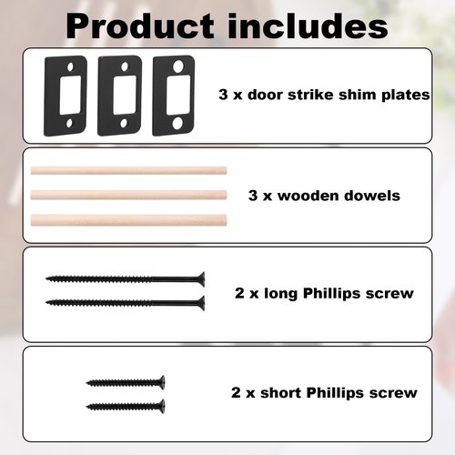 Standard Door Strike Shim Plates, Stainless Steel Lock Replacement Parts Door Frame Jamb Latch Restorer with 3 Thickness Doors Striker Repair Kits for Interior Exterior Doors (Matte Black)
