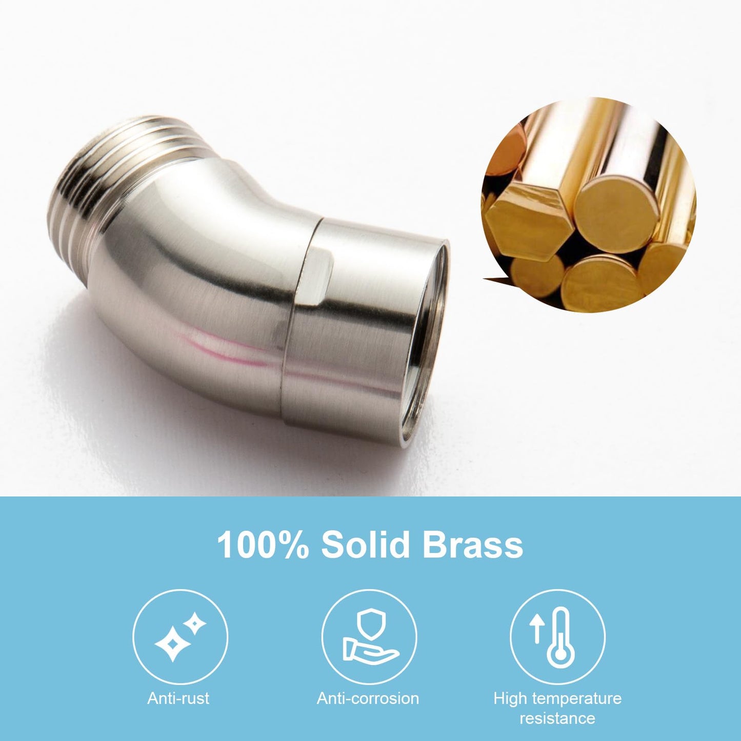OFFO Shower Head Elbow Adapter, Brushed Nickel All Metal Handheld Shower Head Elbow Adapter Shower Arm Angle Adapter 135 Degrees