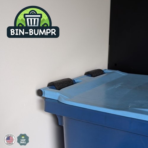 BIN-BUMPR Trash Bin Handle Padding | Garage Siding Wall Protector Bin Bumper Guard | Fits US Garbage Recycling Compost Bins Cans | 4 Pieces, Black