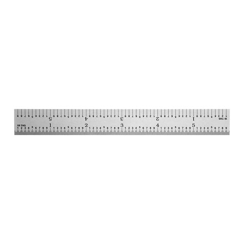 PEC Tools Rigid 6-Inch Ruler, High-Carbon Steel, Satin Chrome-Plated, Measuring Accuracy 1/32“, 1/64”, 1/10“ and 1/50” Scales (3R), Suitable for Mechanics and Metalworkers, Made in USA