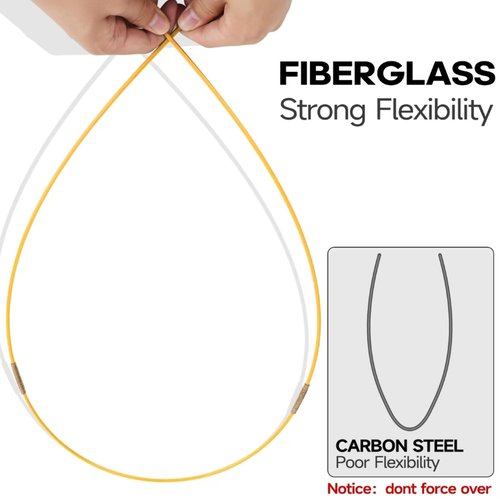 GURADESIGN 23.8FT Fiberglass Running Electrical Wire Cable Glow Rods Wire Pulling, Fish Rods Electrical Kit with 6 Different Attachments and Fish Tape Wire Puller Kit (Yellow)