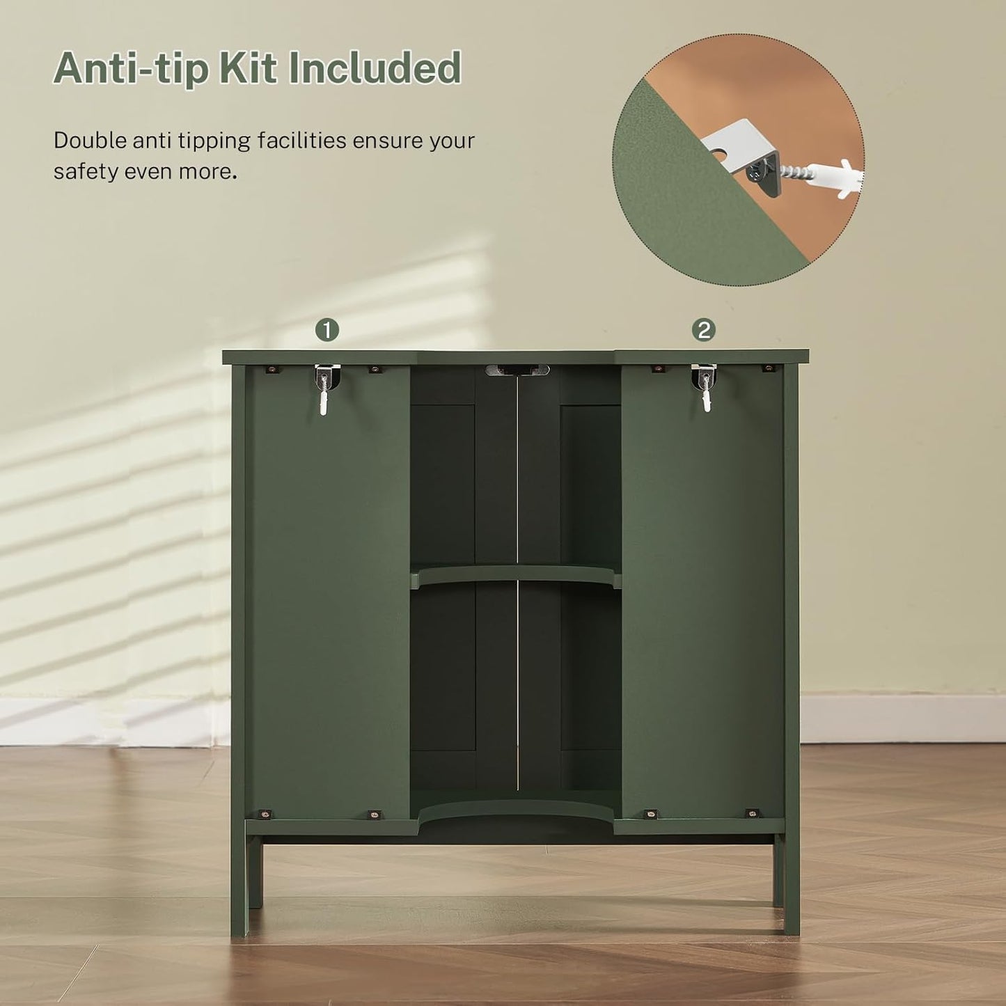 Pedestal Sink Storage Cabinet, Under Sink Cabinet with 2 Doors & Storage Shelf, Under Bathroom Organizer for Bathroom, Forest Green