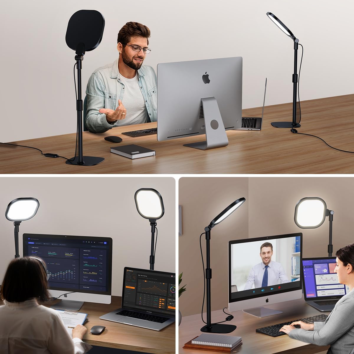 Video Conference Lighting for Zoom Meeting, Desk Lamps for Home Office, 30 Light Modes Desk Light, Ring Light for Desk with Flexible Stand & Memory Function for Zoom Lighting, Video Streaming, Drawing