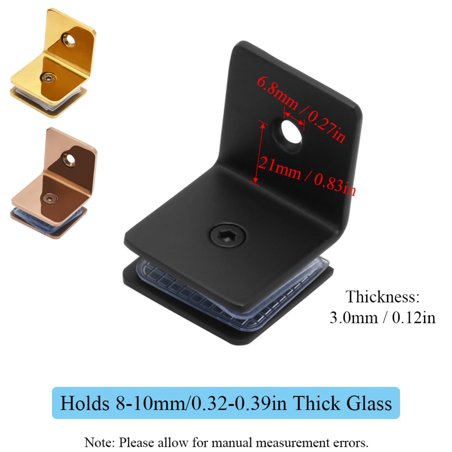 TopHomer 90 Degree Stainless Steel Glass Clamp, Single Side Square Glass Shelf Support Fixed Clamp for Bathroom Shower, Display Cabinet (Matte Black)