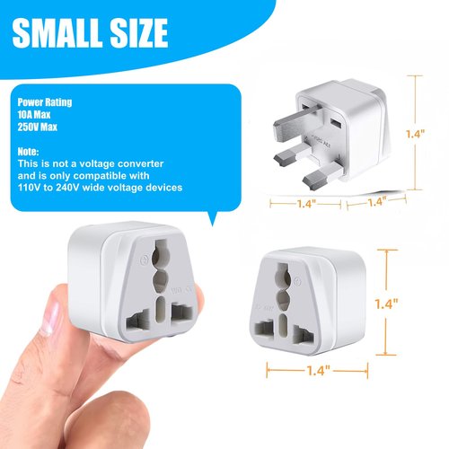 2 Pack UK Travel Adapter for Type G Plug, Works with Electrical Outlets in UK,HK, Ireland, Great Britain, Scotland, England, London, Dublin,Wall Outlet Power Charger Converter