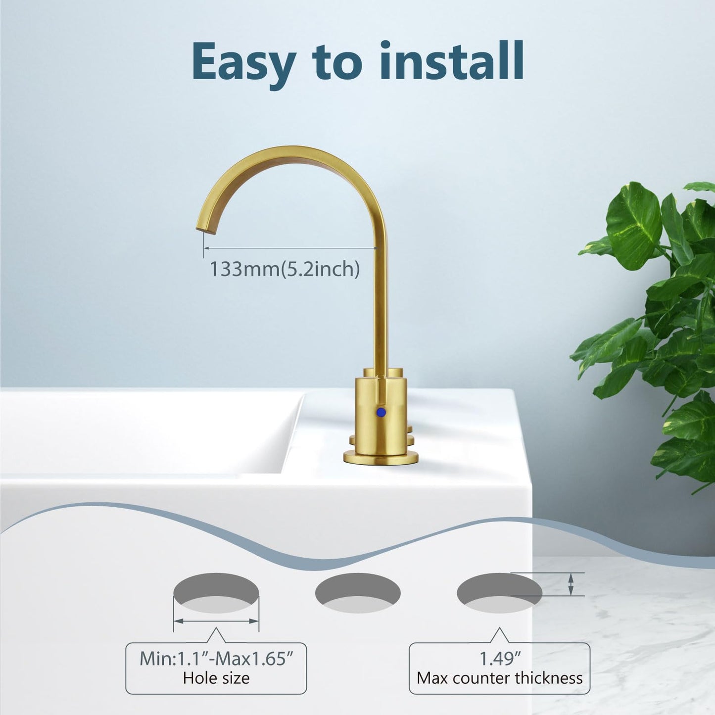 Aolemi Waterfall Bathroom Faucets 3 Hole 8 Inch Widespread Bathroom Sink Faucet 2 Handles with Pop-up Drain and Supply Hose Suitable for Vanity RV Restroom Brushed Gold