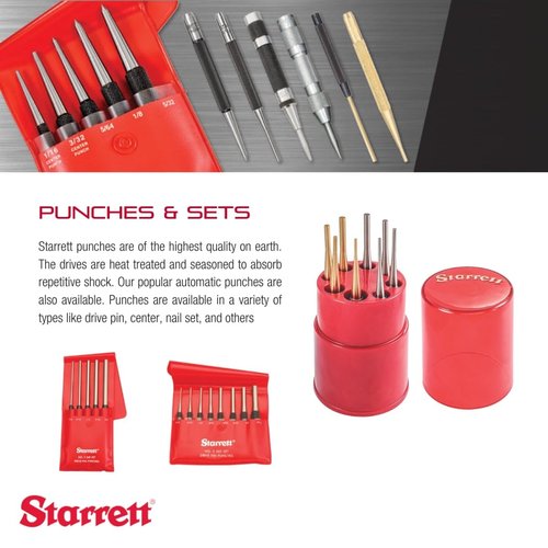 Starrett Steel Automatic Center Punch with Adjustable Stroke - 5-1/4" Length, 11/16" Punch Diameter, Lightweight, Knurled Steel Handle - 18C