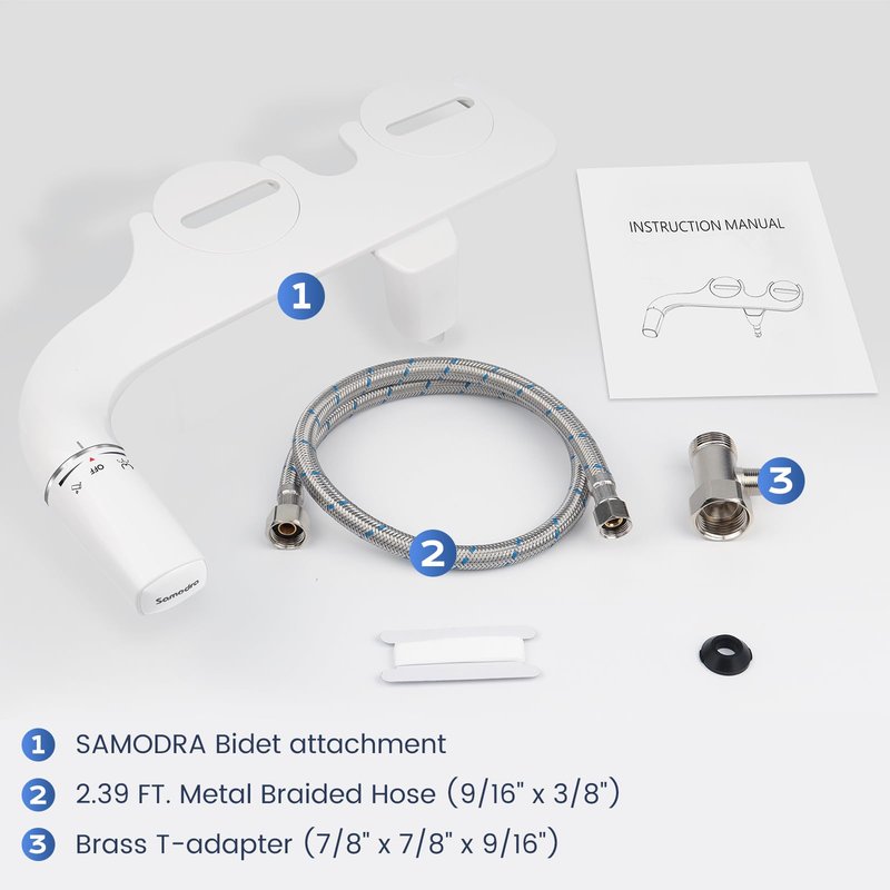 SAMODRA Ultra-Slim Bidet Attachment for Toilet - Self Cleaning Nozzle Hygienic Bidets for Existing Toilets - Adjustable Water Pressure Fresh Water Sprayer Toilet Bidet - Easy to Install